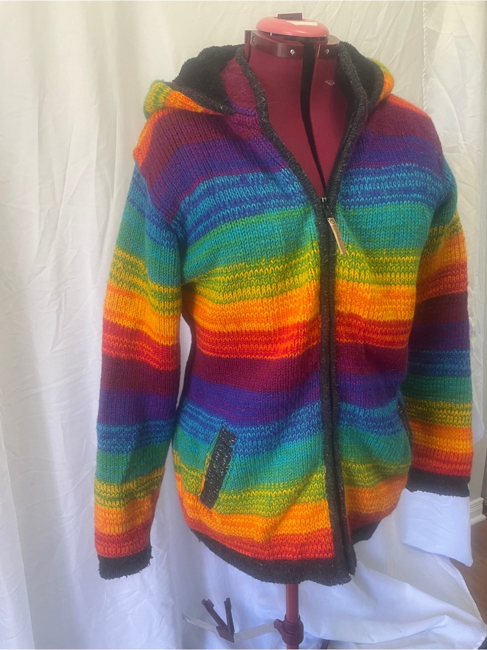 Rainbow Striped Knit Zip lined Hoodie